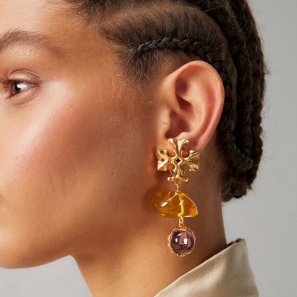 Tory Burch Roxanne Double Drop Clip On Earrings
